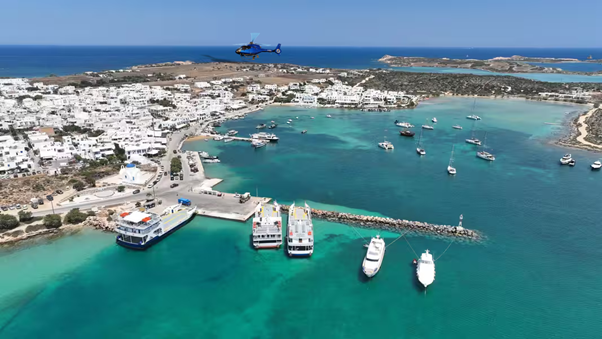 Direct private helicopter transfer from Athens to Antiparos over the Aegean Sea
