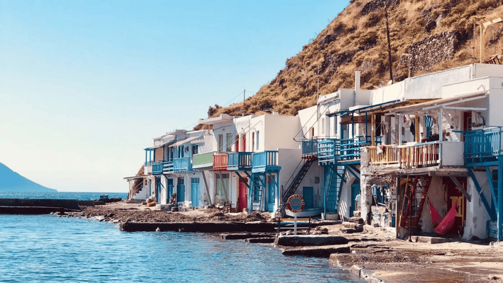 Traditional colorful fisherman houses (Syrmata) at Klima village in Milos