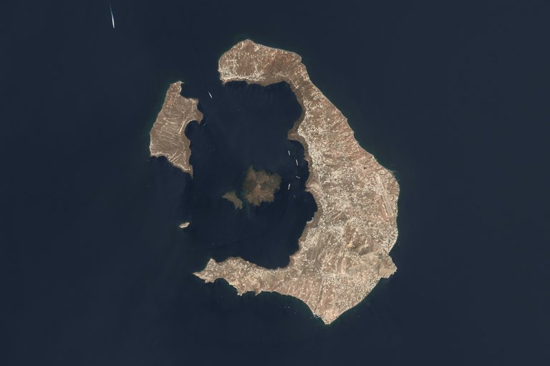 Aerial map view of Santorini for helicopter transfer planning